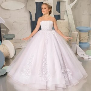 Flower Girl Dresses White Tulle Appliques With Tailing Sleeveless For Wedding Birthday Party Banquet Princess Gowns