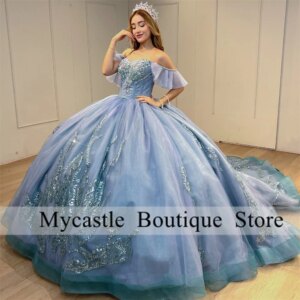 Luxury Beaded Appliques Quinceanera Dress Ball Gown 2025 Crystal Off The Shoulder Sweet 16 Dress Birthday Party Dress Customized