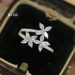 KUGG 100% 18K White Gold Rings Real Natural Diamond Engagement Ring Elegant Romantic Style High Wedding Jewelry for Women