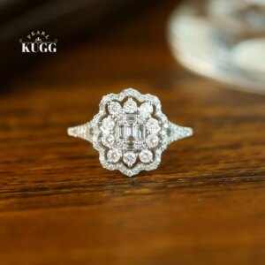 KUGG 100% 18K White Gold Rings Luxury 0.80carat Real Natural Diamond Engagement Ring Romantic Style High Party Jewelry for Women