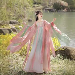 Two-Color Han Chinese Clothing Women’s Qi Chest Cheop Skirt Suit Machine Embroidery Spring and Summer Daily