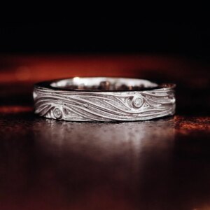 Provence 14K/18K gold wedding ring for couples water ripple lab diamond ring trendy sandblast couple band Valentine’s Day Gifts