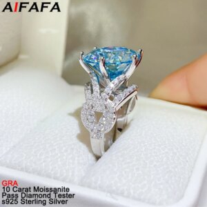 10 Carat Green Moissanite Lab Diamond Rings High Grade s925 Silver Sparkling Big Moissanita Gems Wedding Ring Fine Jewelry GRA