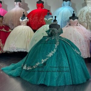 Luxury Emerald Green Corset Lace Appliques Quinceanera Dresses Ball Gown 2024 Princess Sweet 16 Mexico Dresses Wedding Gown