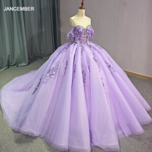 Shiny Scoop Shiny Quinceanera Dress Party Gown Purple Princess Lace Appliques Beads Crystal Off The Shoulder For 16 Year DY1265