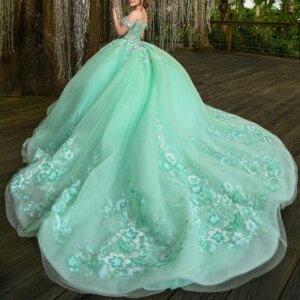 Mint Green Quinceanera Dresses Ball Gown Off Shoulder Appliques Lace Beading Tull Birthday Payty Sweet 16 Dress Vestidos De 15