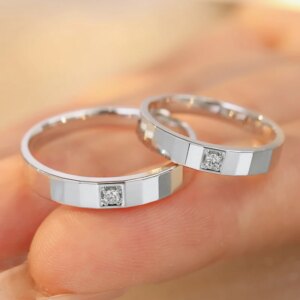 Custom Designer PT950 Platinum Ring Set with Lab-Grown Diamonds – Minimalist Light Groove Couples Engagement & Wedding Rings