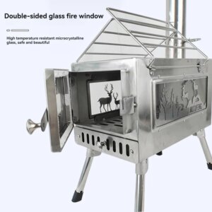 Stainless Steel Portable Folding Three-dimensional Double-sided Glass Window Pattern Portable Tent Wood Burning Stoves