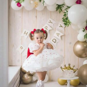 Customized Baby Girl Princess Dress Toddler Flower Girls Dress Puff Sleeve Gown for Kids Big Bow 1st Birthday Party Dress