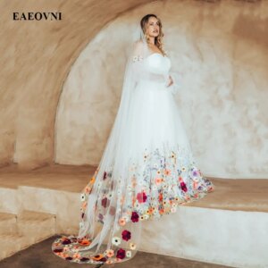 Floral Princess Wedding Dress Embroidered Tulle Bridal Party Gowns Elegant Off-Shoulder Lady Plus Size Wedding Dress Custom Made