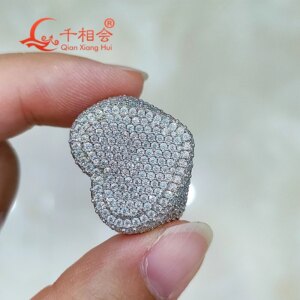 18.5x22mm Heart S925 Silver D-White Moissanite Ring – Full Melee, Unisex Luxury Wedding Gift