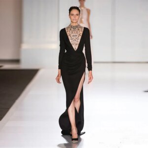 2084 New Arrival Black High Neck Long Sleeves فساتين السهرة vestidos de fiesta  فساتين سهره evening dresses فستان العيد 2024