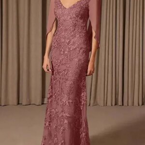 Elegant Lace Long Mother Of The Bride Dresses Cap Sleeves Appliques Floor Length Wedding Guest Dress For Women V-neck Plus Size