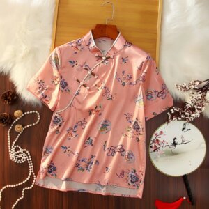Spring and Summer High Quality Real Silk Printing Chinese Style Improved Cheongsam Qipao Women’s Dress Top Suit