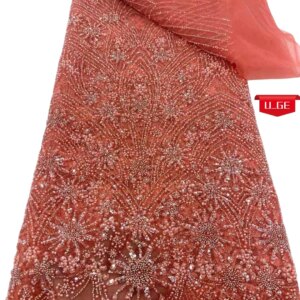 5Yards2025Latest Delicate Elegant Best Quality Luxurious Soft Mesh Lace With Lots Stones fabric For Party Evening Dress U_Ge5891
