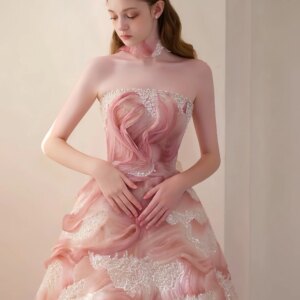Gorgeous Pink Prom Dress Strapless Sleeveless Puffy Skirt Sequins Backless Pleated Special Occasion Evening Dress 2025 New