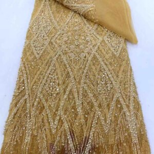 African Luxury Sequins Lace Fabric 20245 High Quality Tulle Lace Luxury Embroidery Gold French Net Lace For Wedding Party Dress