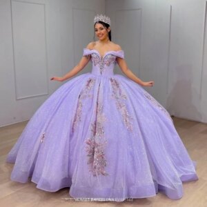 Exquisite Purple Sequin Quinceanera Dresses Mexico Girls Off The Shoulder Applique Ball Gown Corset Sweet 2025 Luxury Customized