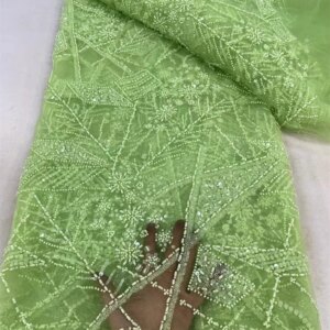 2024 Latest African Sequins Lace Fabric High Quality Embroidery 3D French Flower Beads Nigerian Net Lace For Wedding Party Dress