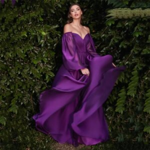 Customized Luxury Silk 30D Chiffon Gowns 2024 With Elegant Puffy Sleeve A Line Floor Length Formal Party Prom Dresses فساتين منا
