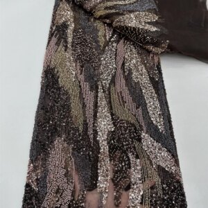 Luxury African Heavy Bead Lace Fabric 2025 High Quality Nigerian Sequins French Tulle Fabric Material For Wedding Party Dress