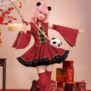 In Stock! New Year Costume Shugo Chara Chinese Style Hinamori Amu Cosplay Red Wide Sleeve Dark Printed Women Skirt
