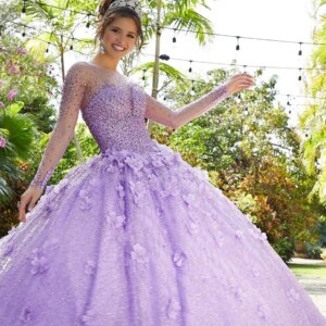 Beaded Floral Princess Quinceanera Dresses Ball Gown Appliques Full Sleeve Glitter Sweet 15 16 Girl Prom Party Dress Custom Made