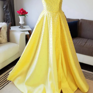 Classy Long Strapless Beaded Satin Prom Dresses Sleeveless A Line Floor Length Vestidos De Fiesta Elegantes 2024