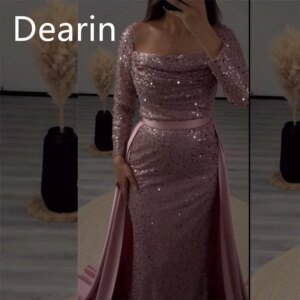 Customized Women Evening Gown Prom Dearin Square Collar Column Floor Length Skirts Sequin Bespoke Occasion Dresses Formal Dress