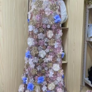 African 3D Flower Lace Fabric 2025 High Quality French Mesh Lace Fabric Groom Nigerian Sequins Lace Fabrics For Wedding Dress