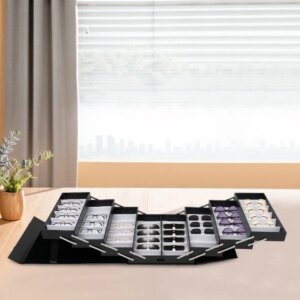 48 Slot Sunglasses Organizer Box Sunglasses Storage Case with Coded Lock Multiple Pairs Dresser Valet Box Eyeglasses Holder