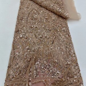 2024 High Quality Exquisite African Handmade Beaded Sequins Lace Fabric French Embroidery Lace Fabric For Nigerian Wedding