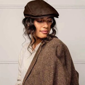Vintage soft sheep skin cap leather girth forward hat women’s autumn and winter