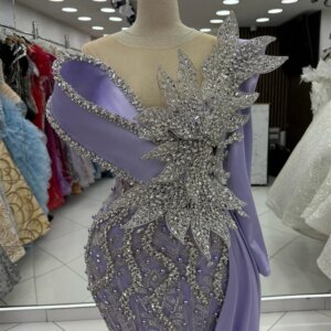 Aso Ebi Purple Evening Dresses Slit Train Beaded Crystals Birthday Party Cocktail Dress Engagement Robes De Soiree Customized