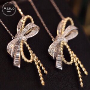 Aazuo Fine Jewelry 18K Solik Gold Real Diamonds 0.4CT Bowknot Necklace Luxury Love Gifted For Women&Lady Wedding Party Au750