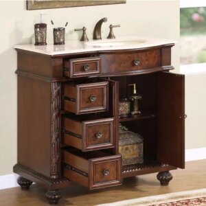 Modern Rounded Leading Front Edge Floor Standing Bathroom Vanity Furniture English Chestnut Bathroom Vanity Cabinet With Tops