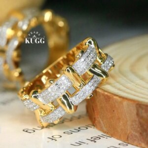 KUGG 100% 18K Yellow Gold Rings Real Natural Diamond Engagement Ring Luxury Fashion Design High Party Jewelry for Women
