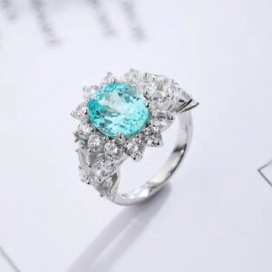 Ruif Luxury Fascinating Design 5.71Ct Lab Grown Paraiba Rings for Women Daily Party Engagement Weddings Ring