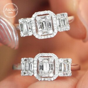 Aazuo Luxulry Jewelry Real 18K White Gold Real Natural Diamonds 0.55ct Square Ring Gift For Woman Deluxe Banquet Fashion Jewelry