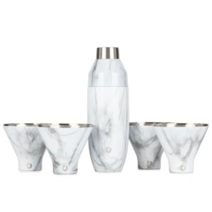 Stainless Steel Cocktail Shaker and Martini Glass Set Marble