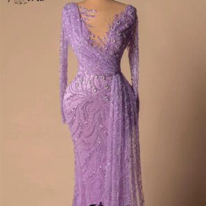 Elegant Beaded Mermaid Formal Evening Dreses Lilac Purple Crystal Lace Customized Prom Dress Long Party Gown Robe de Soiree 2025