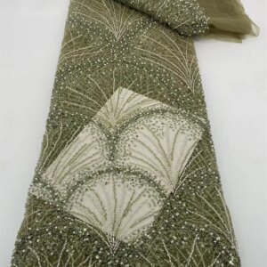 Nigerian Lace Fabric High-End Handmade Beaded Lace Fabric Embroidery French Lace Fabric With Sequins Weddings Dresses 5YarA359-1