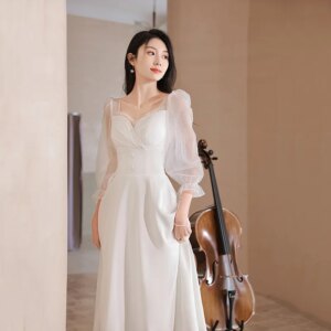 White Wedding Dress A-LINE Elegant Party Evening Dresses Party Dress Formal Women Lantern Sleeve Wedding Shooting Customized