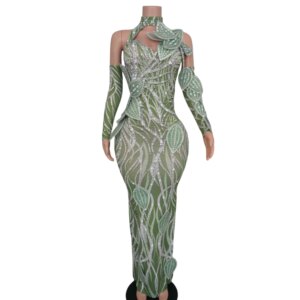 Design Sense Leaf Hollowed out Dress Singer Host Red Carpet Fashion Show Festival Celebration Stage Performance Costume pianye