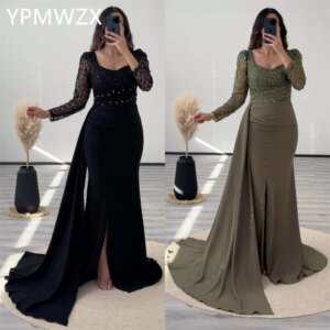 Customized Evening Dress Women Prom Gown Party Occasion YPMWZX Square Collar Column Floor Length Skirts Stole Bespoke D