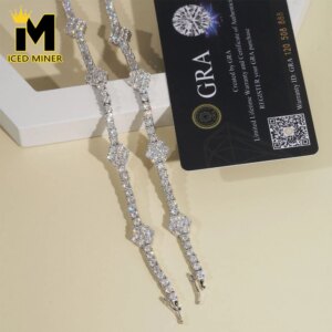 3mm Moissanite Flower Tennis Chain S925 Silver For Women Men Iced Out Chain Hip Hop Jewelry Pass Diamonds Tester With GRA Free S
