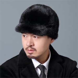 Men’s real fur leather peaked cap full tail patchwork hat