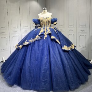 Blue With Gold Vestidos de 15 Anos Quinceaneras 2025 Robes de Soirée Vestido de Festa vestidos en Liquidación Envío Gratis