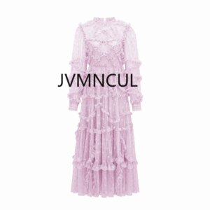 Elegant Party Evening Dress 2025 Mesh Embroidery Ruffles Basic Fairy Dress Cross-Border Women’s Wear