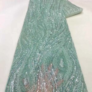 Luxury African Sequins Net Lace Fabric High Quality Nigerian Wedding Bridal Embroidery French Tulle Lace For Groom Sewing